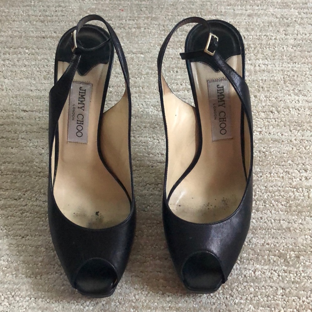 Jimmy Choo Leather Peep-To Slingback Pumps - Picture 2 of 8